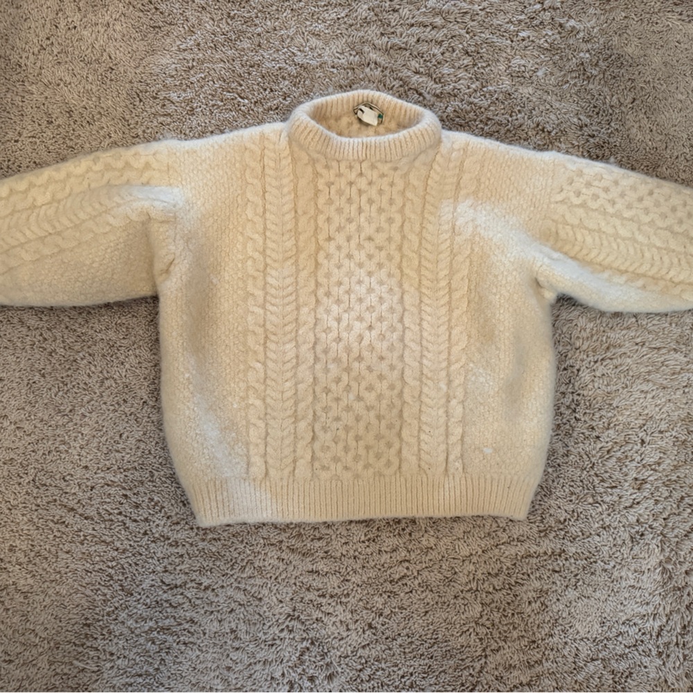 Classic Cream Vintage LL Bean Irish Cable Knit Big Kids Sweater